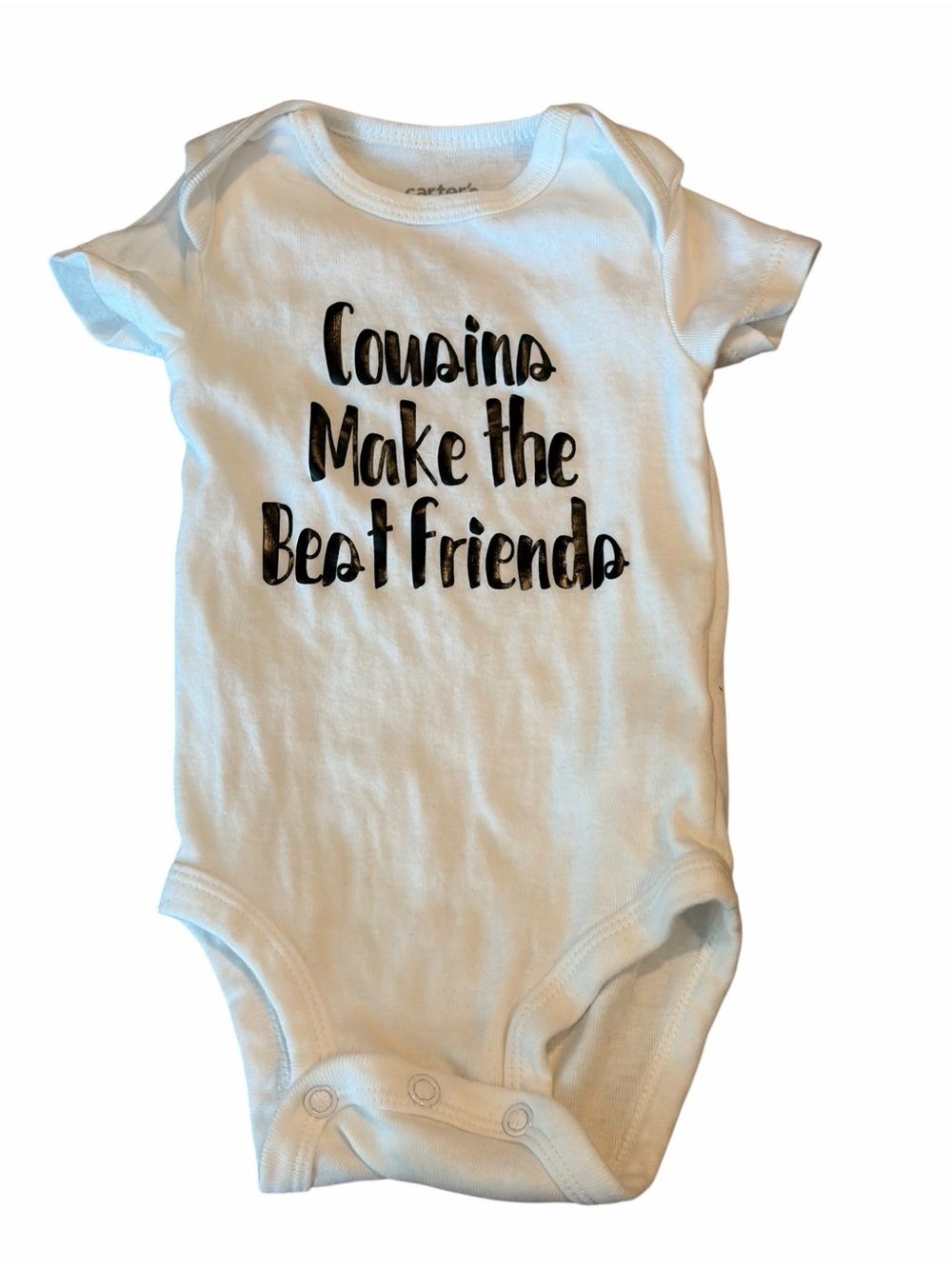 Carter's White Baby One-Piece with Black 'Cousins Make the Best Friends' Script